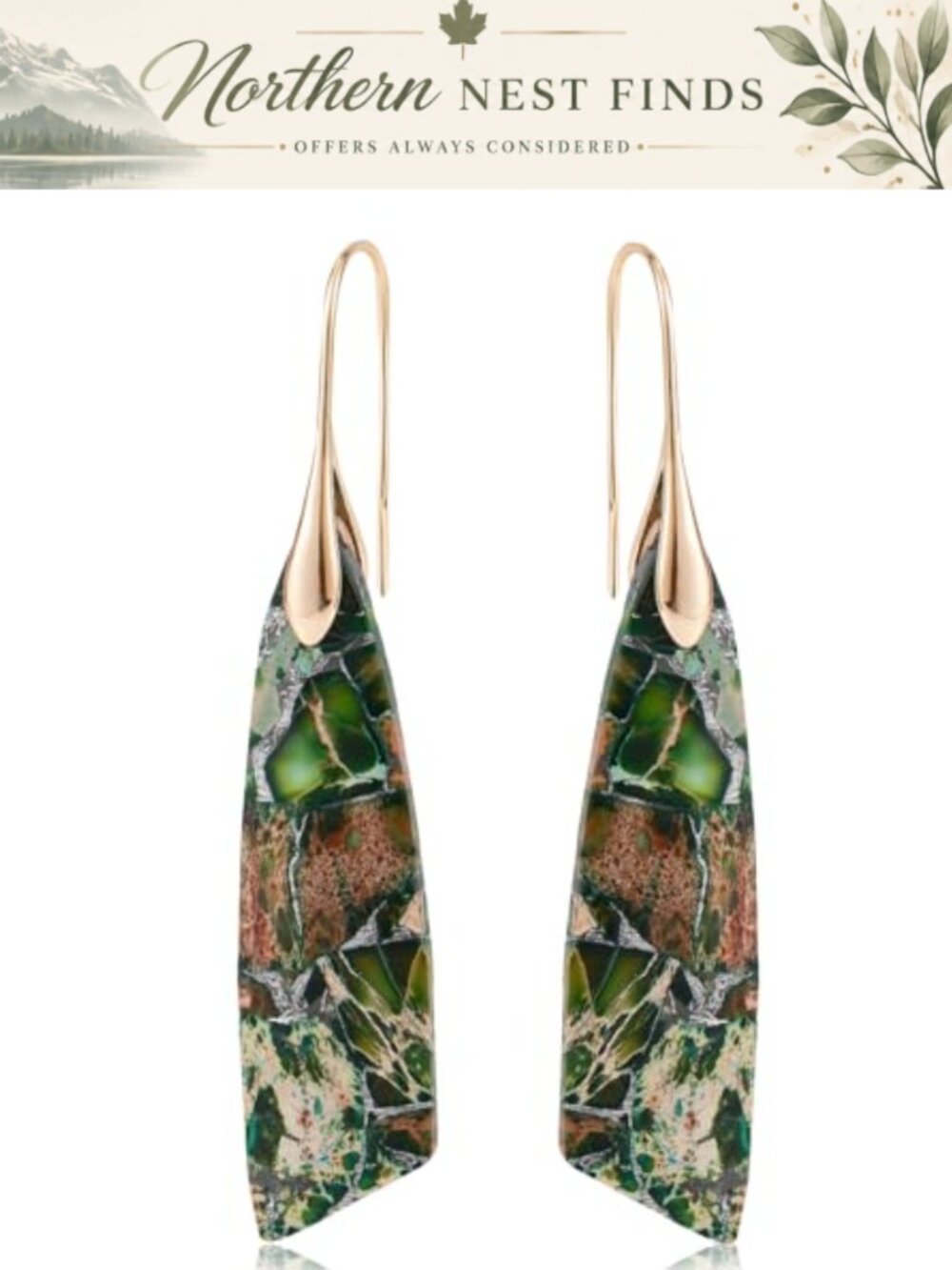 Natural Stone Triangle Dangle Drop Earrings Copper Lightweight Boho Statement